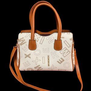 White/Tan Brand Logo Print Tote